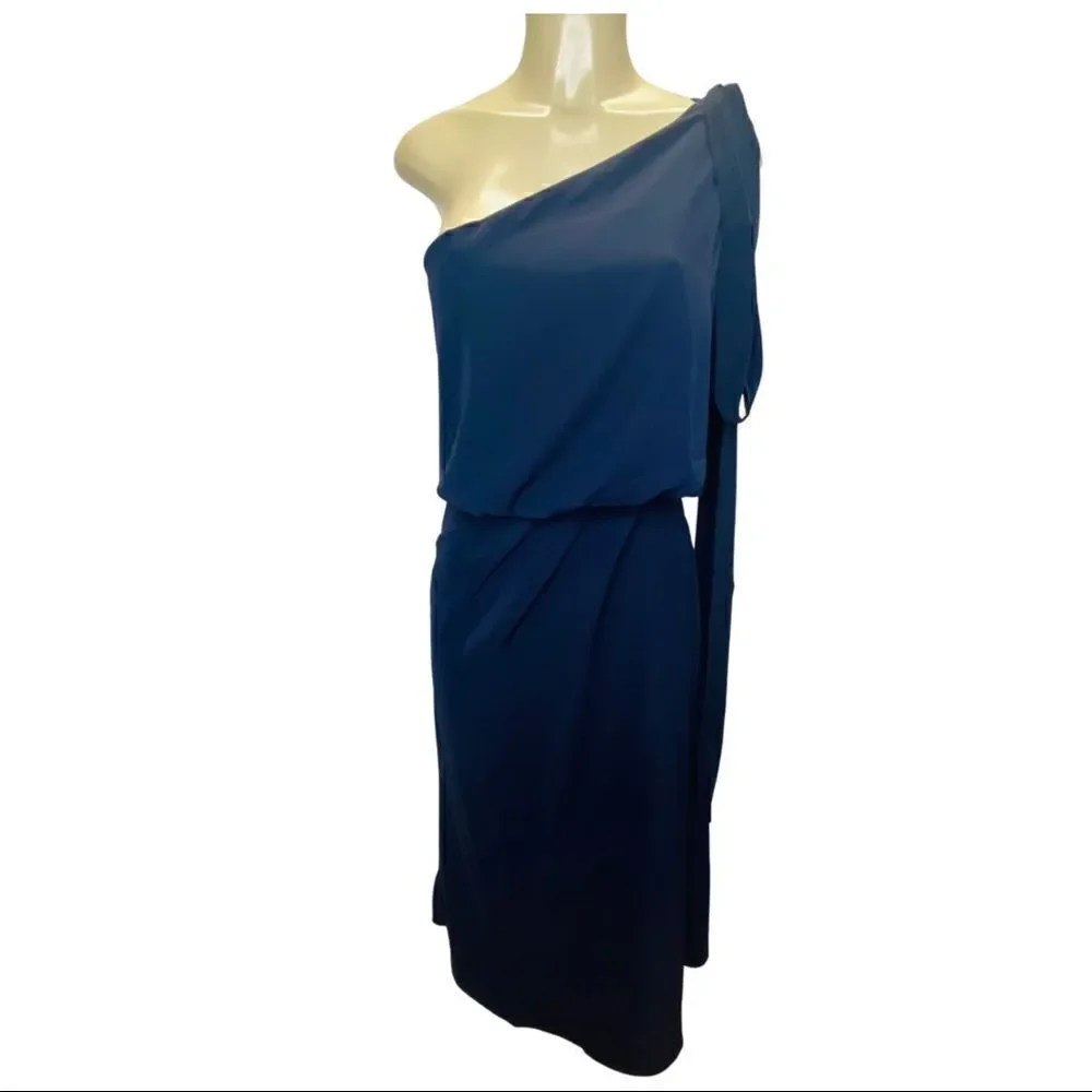 AMY LYNN One-Shoulder navy blue  Satin Dress NWOT size small